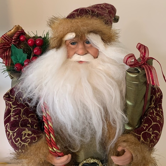 Santa old world 18" Tall Gold burgundy velvet coat fur Trim Presents Christmas - Picture 2 of 8